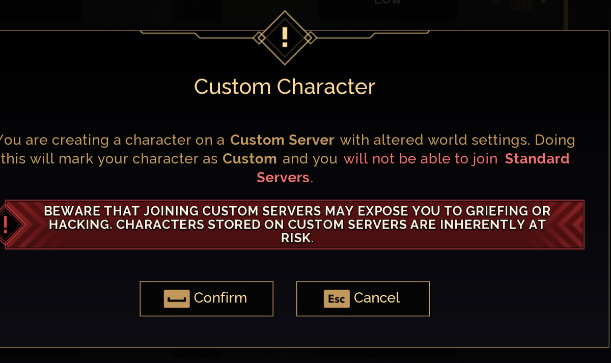 Custom Character warning dialog from Dune Awakening