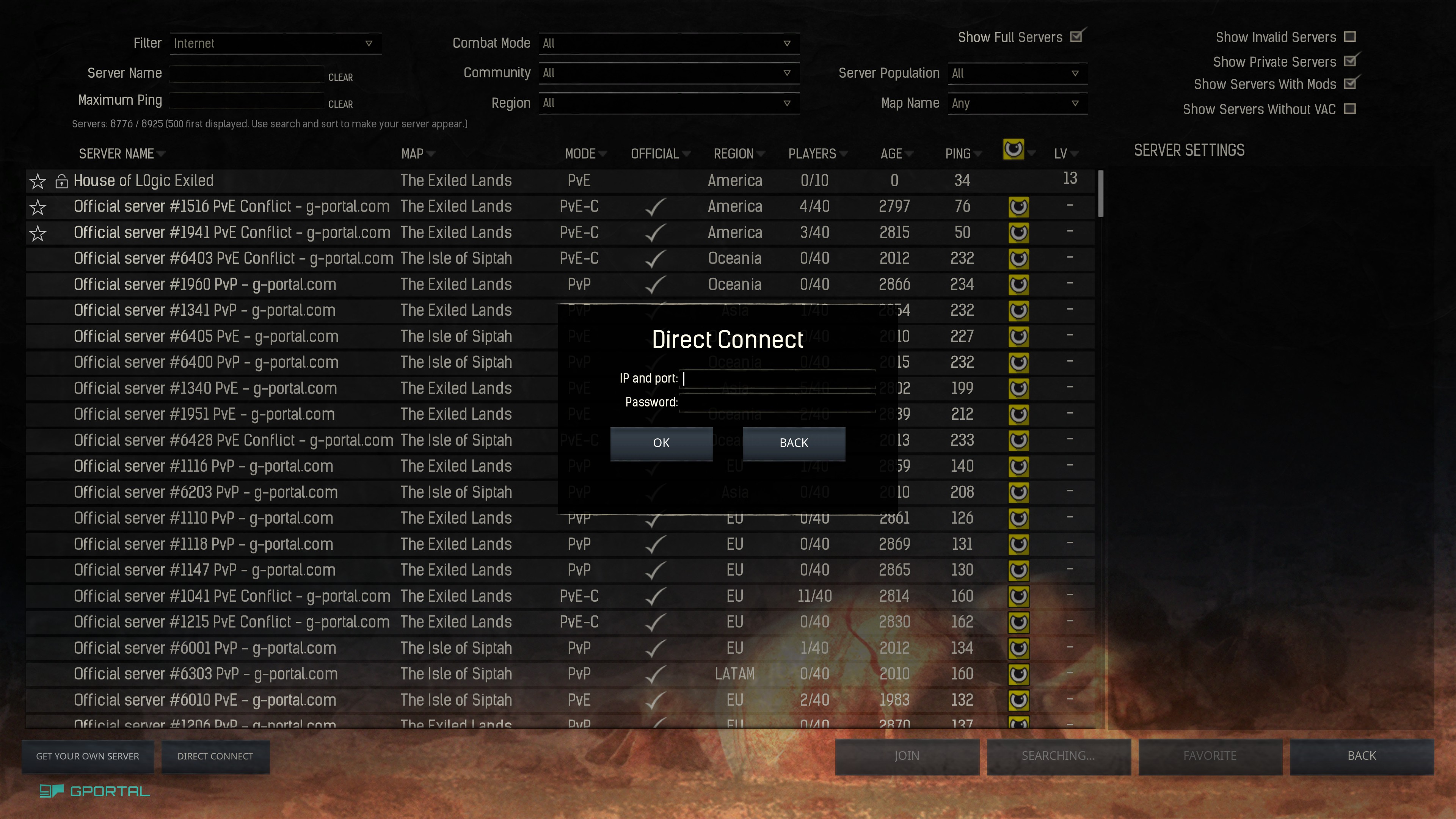 Direct Connect dialog