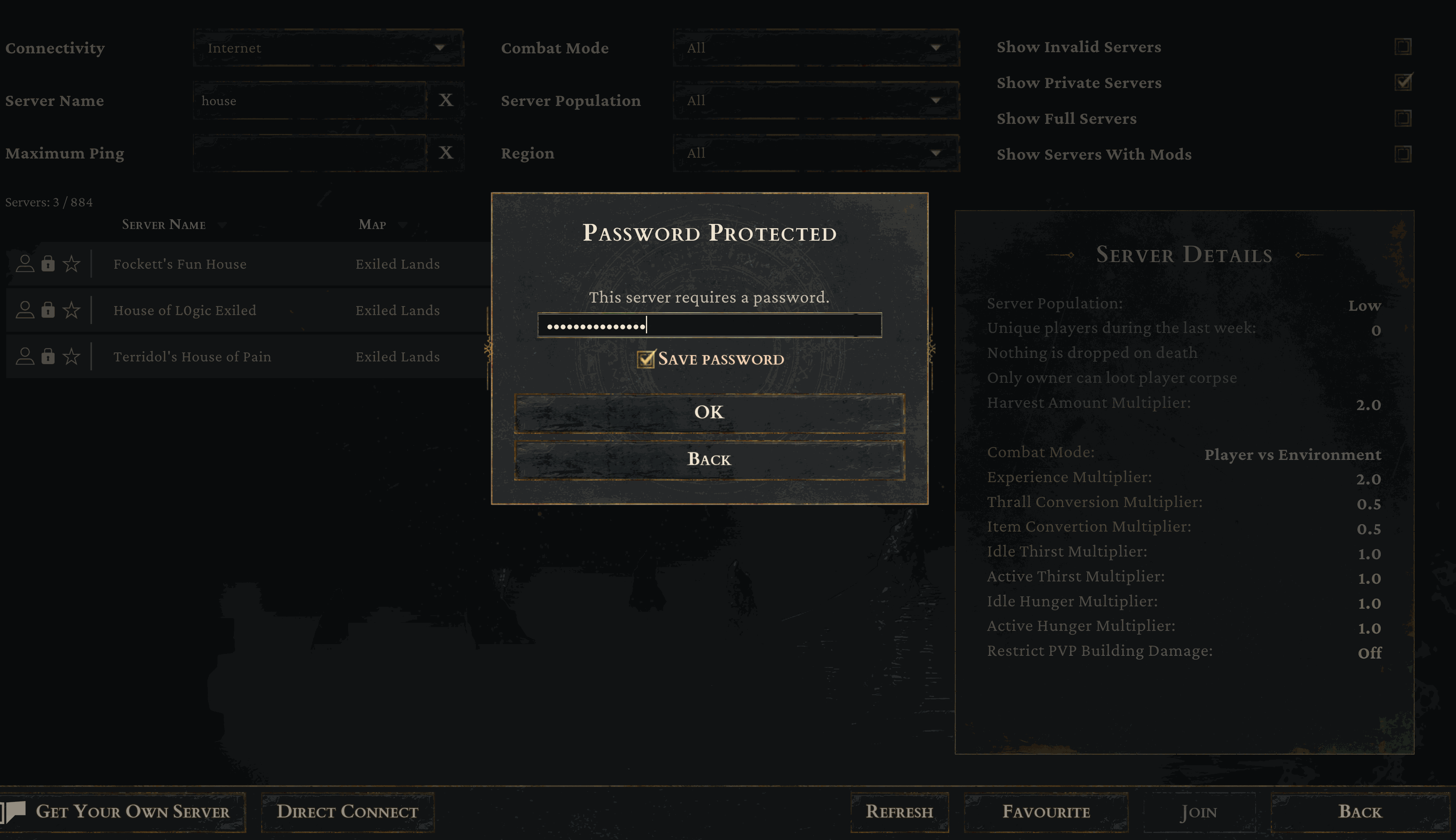 Password prompt for House of L0gic Exiled